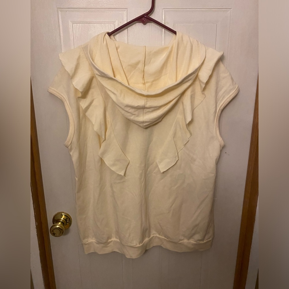 easel Cream Hooded Sleeveless Ruffled Sweatshirt - Picture 2 of 8